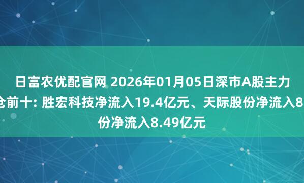 日富农优配官网 2026年01月05日深市A股主力资金增仓前十: 胜宏科技净流入19.4亿元、天际股份净流入8.49亿元